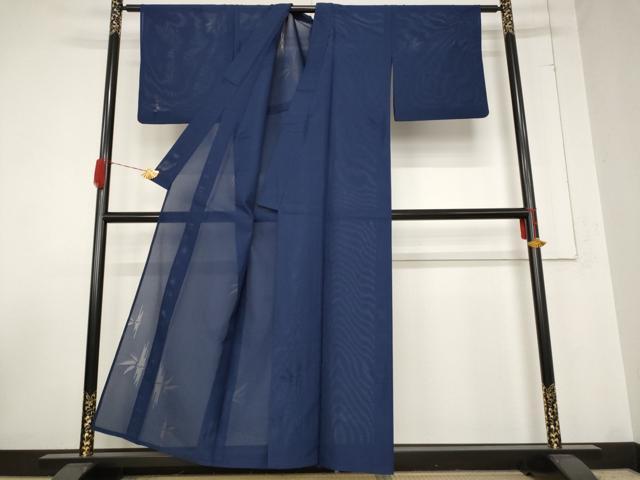 平和屋着物*夏物 色無地 縦絽 笹竹紋紗 紺青色 正絹 逸品 AABB0541st