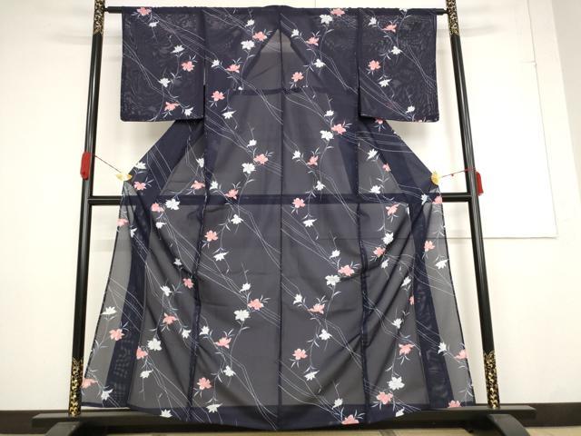 平和屋着物*夏物 小紋 絽 草花文 洗える着物 AABB0598st