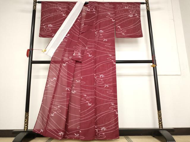 平和屋着物*夏物 小紋 絽 流水草花文 洗える着物 未使用 AABB0601st
