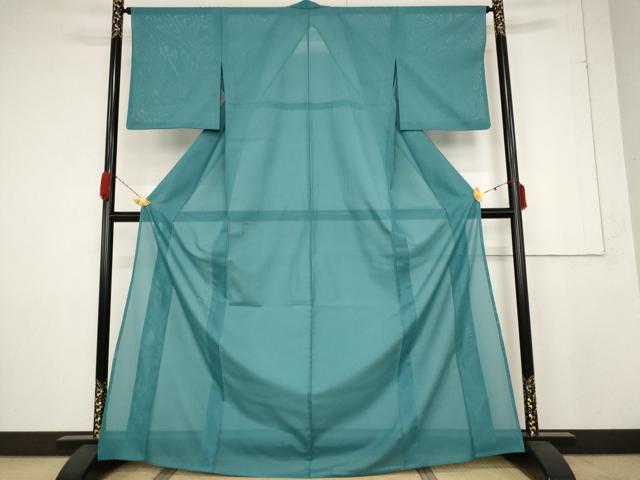平和屋着物*夏物 色無地 絽 青碧色 洗える着物 AABB0608st