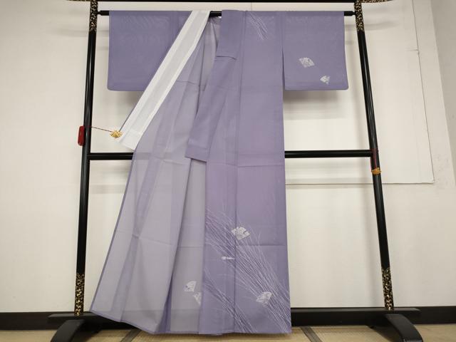 平和屋着物*夏物 訪問着 絽 舞扇文 金彩 洗える着物 AABB0610st
