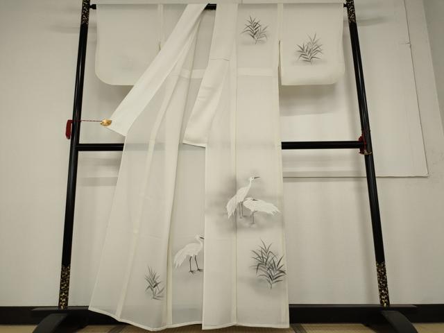 平和屋着物*夏物 訪問着 絽 鶴 暈し染め 正絹 逸品 AABB0620st