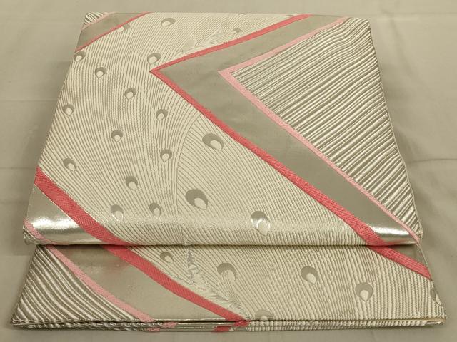 平和屋着物◎六通柄袋帯 唐織 孔雀羽文 銀糸 正絹 逸品 AABB0657ou