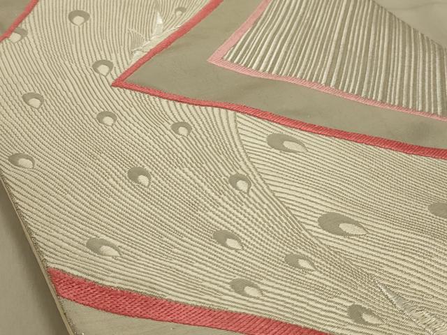 平和屋着物◎六通柄袋帯 唐織 孔雀羽文 銀糸 正絹 逸品 AABB0657ou