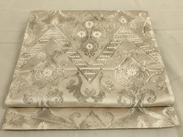 平和屋着物◎六通柄袋帯 唐織 更紗花文 銀糸 正絹 逸品 AABB0661ou