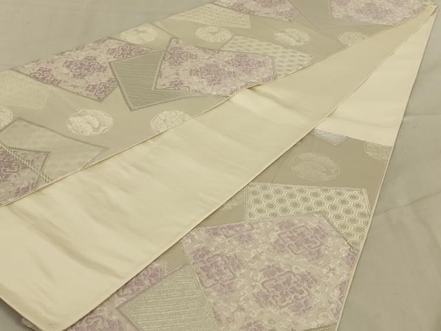 平和屋着物◎六通柄袋帯 唐織 色紙重ね更紗花文 銀糸 正絹 逸品 AABB0666ou
