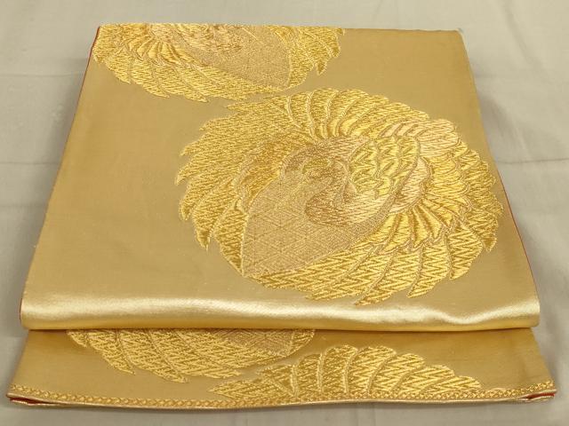 平和屋着物◎六通柄袋帯 鶴 金糸 正絹 逸品 AABB0672ou