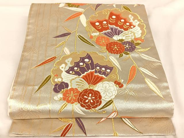 平和屋着物◎六通柄袋帯 唐織 花蝶文 金糸 正絹 逸品 AABB0707uw
