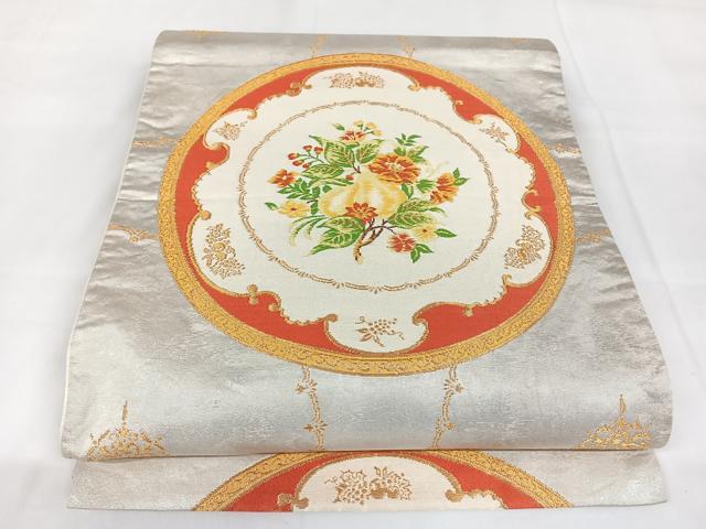 平和屋着物◎六通柄袋帯 花丸文 金糸 正絹 逸品 AABB0823uw