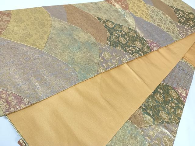 平和屋着物◎六通柄袋帯 切嵌花文 金糸 正絹 逸品 AABB0827uw