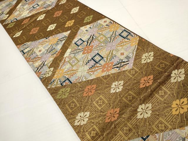 平和屋着物▼六通柄袋帯 花菱文 金糸 正絹 逸品 AABB0926wj