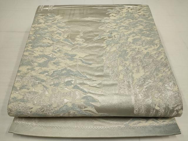 平和屋着物◎六通柄袋帯 樹林文 銀糸 正絹 逸品 AABB1197wj