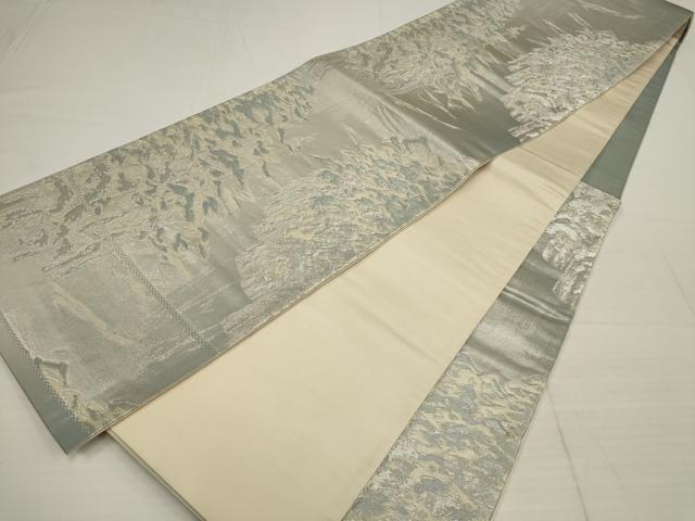 平和屋着物◎六通柄袋帯 樹林文 銀糸 正絹 逸品 AABB1197wj
