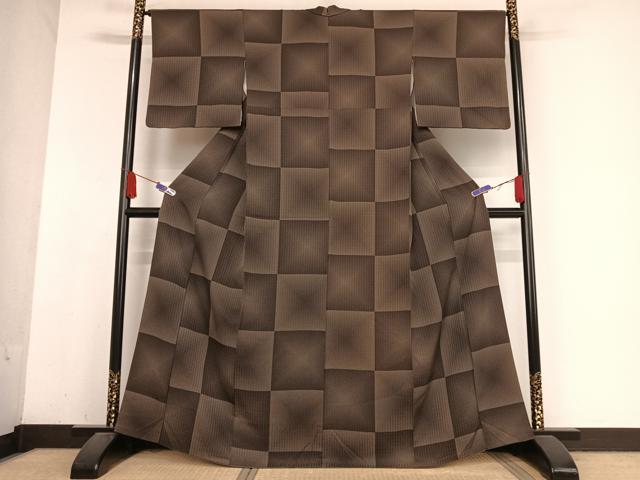 平和屋着物●上質な小紋 市松 正絹 逸品 AABB1298np