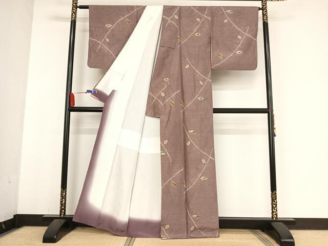 平和屋着物●上質な紬 絞り 舞葉文 正絹 逸品 AABB1299np