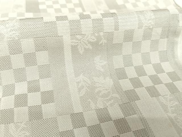平和屋着物*夏物 色無地 風通 市松花紋紗 銀鼠色 正絹 逸品 AABB1337np