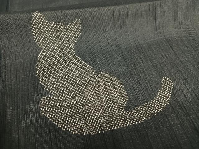 平和屋着物*夏物 紗紬 訪問着 猫 黒地 正絹 逸品 AABB1338np