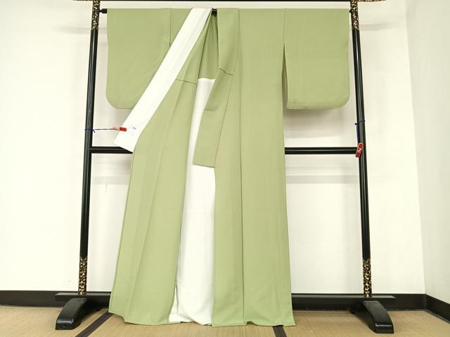 平和屋着物▽洗える最高級着物 <英>はなぶさ謹製 色無地 単衣 苗色 正絹 逸品 AABB1347np