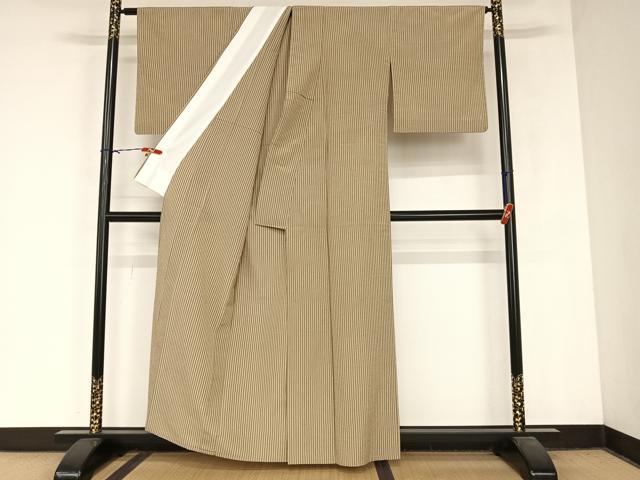 平和屋着物▽本塩沢 単衣 縞 大丸織物 証紙付き 正絹 逸品 AABB1354np