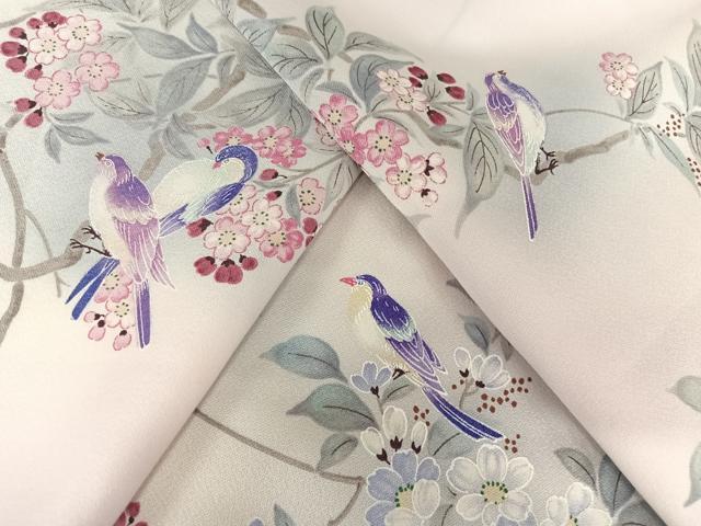 平和屋着物▽上質な小紋 単衣 花鳥文 暈し染め 正絹 逸品 AABB1359np