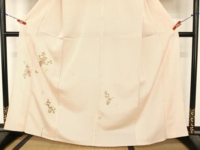平和屋着物▽訪問着 単衣 刺繍 花籠舞蝶文 金糸 青山みとも扱い たとう紙付き 正絹 逸品 AABB1361np