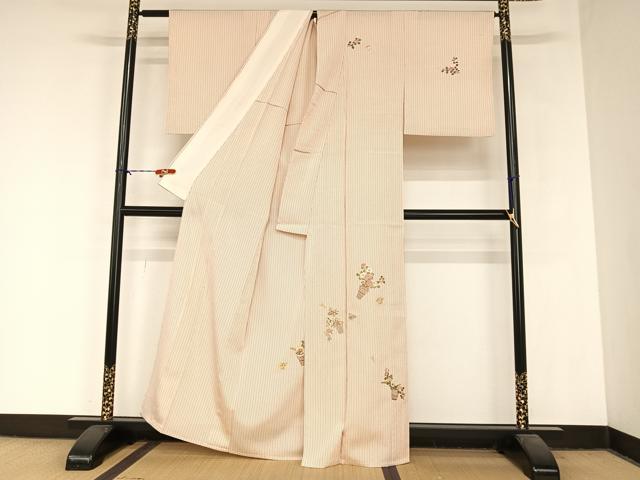 平和屋着物▽訪問着 単衣 刺繍 花籠舞蝶文 金糸 青山みとも扱い たとう紙付き 正絹 逸品 AABB1361np