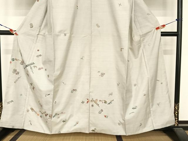 平和屋着物●総刺繍 本場大島紬 訪問着 白大島 吉祥文 金糸 正絹 逸品 未使用 AABB1387np