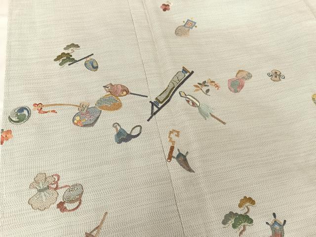 平和屋着物●総刺繍 本場大島紬 訪問着 白大島 吉祥文 金糸 正絹 逸品 未使用 AABB1387np