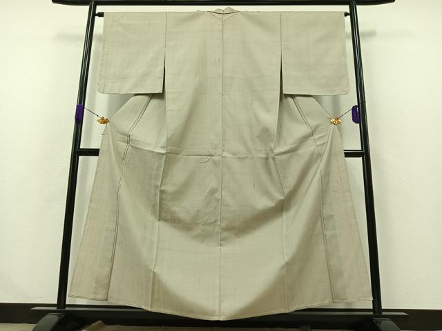 平和屋着物▽上質な紬 単衣 灰白色 正絹 逸品 AABB1401jh