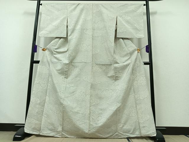 平和屋着物▽本場大島紬 白大島 単衣 120亀甲 雲取り花文 正絹 逸品 AABB1407jh