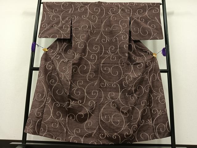 平和屋着物▽上質な紬 単衣 唐草文 正絹 逸品 AABB1414jh