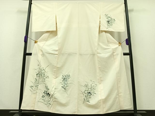平和屋着物▽訪問着 単衣 紬地 手描き 草花文 正絹 逸品 AABB1421jh