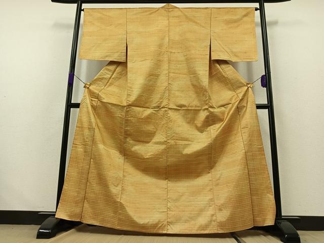 平和屋着物▽上質な紬 単衣 格子 正絹 逸品 AABB1422jh