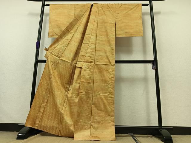 平和屋着物▽上質な紬 単衣 格子 正絹 逸品 AABB1422jh