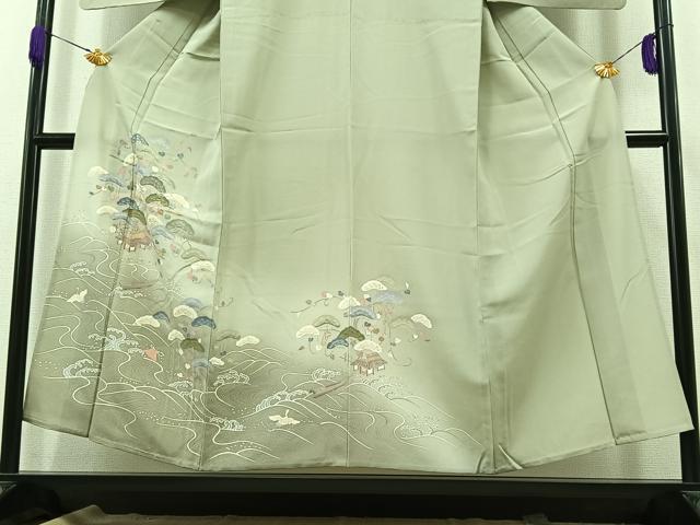 平和屋着物▽訪問着 単衣 飛鶴立波風景文 暈し染め 金彩 正絹 逸品 AABB1423jh