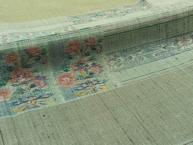 平和屋着物▽訪問着 単衣 紬地 横段花文 正絹 逸品 AABB1424jh