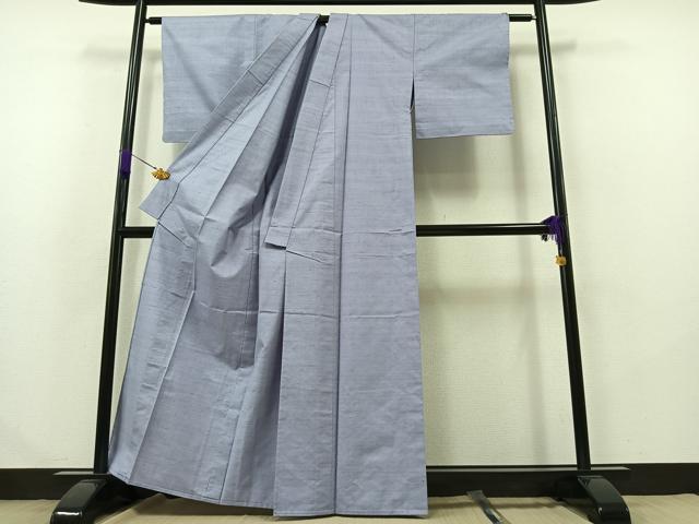 平和屋着物▽上質な紬 単衣 藤鼠色 正絹 逸品 AABB1427jh