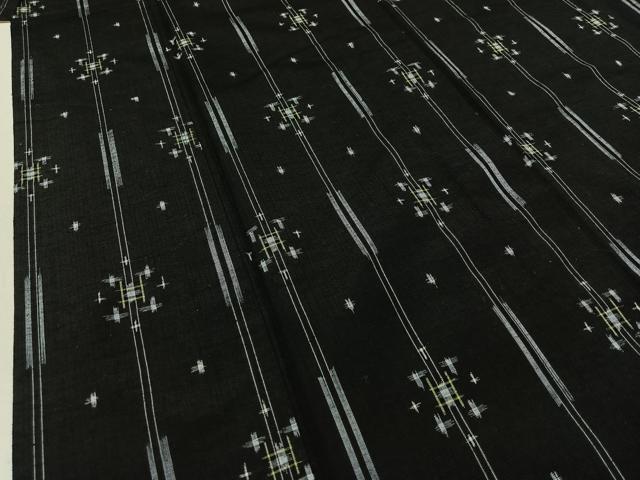 平和屋着物▽上質な紬 単衣 絣柄 黒地 正絹 逸品 AABB1428jh