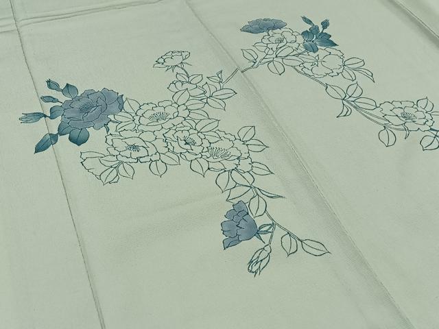 平和屋着物▽訪問着 単衣 お召地 手書き 草花文 正絹 逸品 AABB1431jh