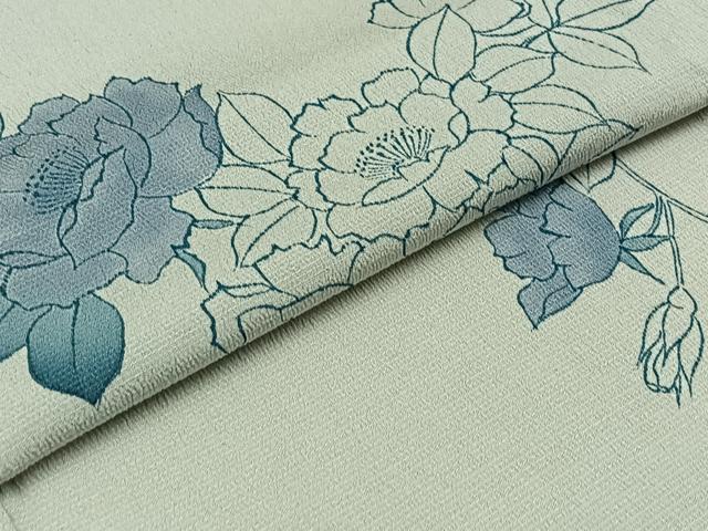 平和屋着物▽訪問着 単衣 お召地 手書き 草花文 正絹 逸品 AABB1431jh