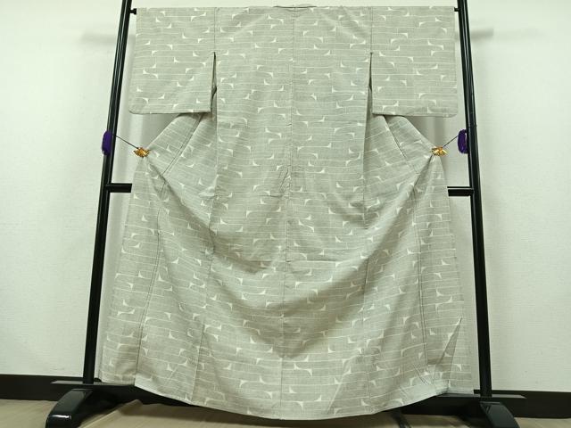 平和屋着物▽本塩沢 単衣 横段文 正絹 逸品 AABB1433jh
