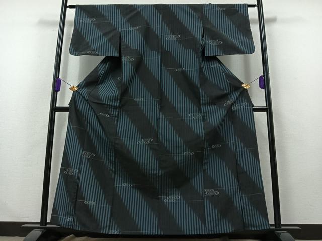平和屋着物▽上質な紬 単衣 流水文 正絹 逸品 AABB1439jh