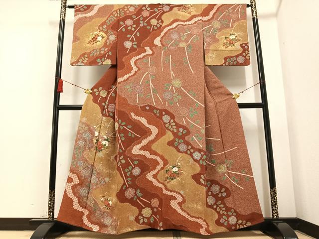 平和屋着物●訪問着 絞り 草花文 正絹 逸品 AABB1471ph