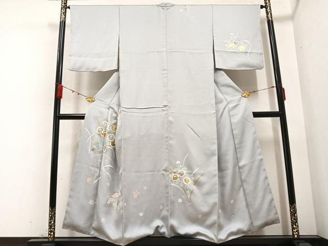 平和屋着物●訪問着 友禅 駒刺繍 草花文 金彩 正絹 逸品 AABB1480ph