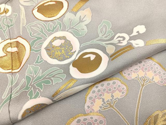 平和屋着物●訪問着 友禅 駒刺繍 草花文 金彩 正絹 逸品 AABB1480ph