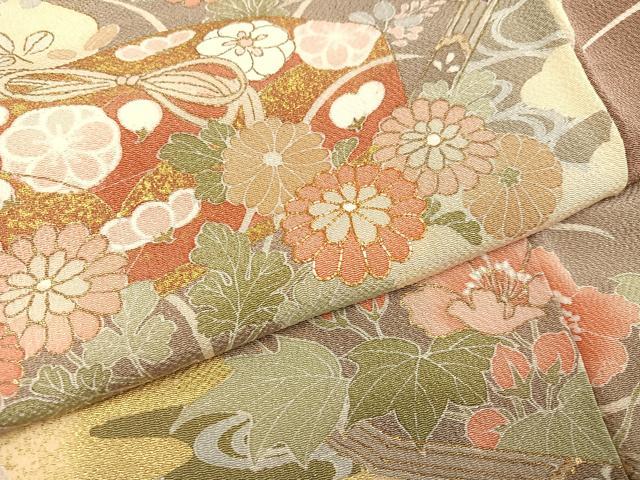 平和屋着物●創業460年・千總 訪問着 友禅 草花文 金彩 鬼しぼ縮緬 正絹 逸品 AABB1495ph