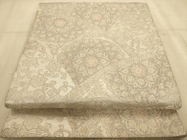平和屋着物◎六通柄袋帯 唐織 正倉院花文 銀糸 正絹 逸品 AABB1565dt