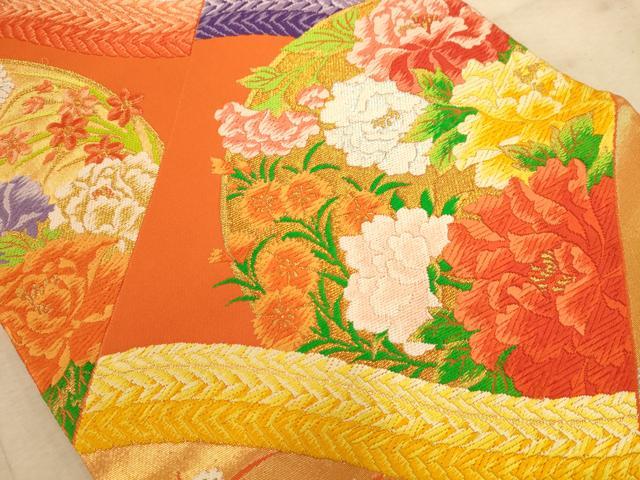 平和屋着物◎六通柄袋帯 唐織 草花文 金銀糸 正絹 逸品 AABB1567dt