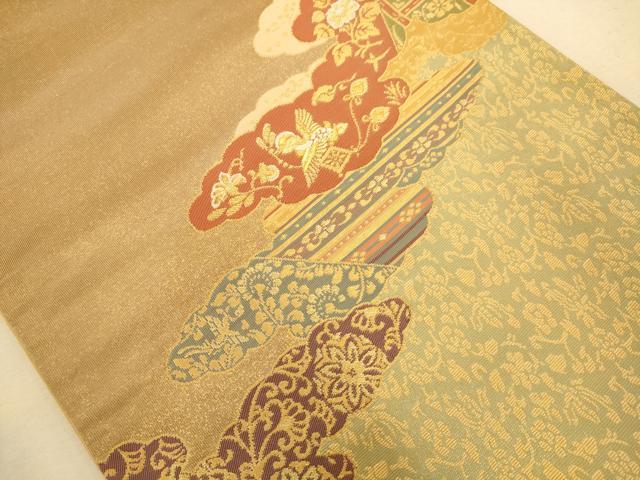 平和屋着物◎太鼓柄袋帯 唐織 更紗花鳥文 金糸 正絹 逸品 AABB1588dt
