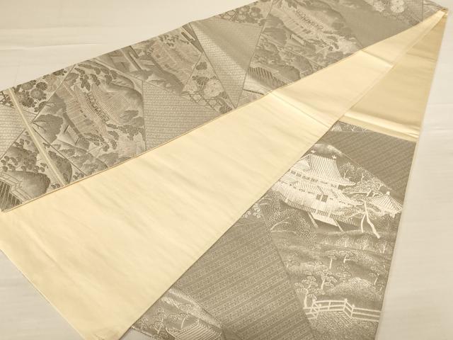 平和屋着物◎六通柄袋帯 唐織 風景文 銀糸 正絹 逸品 AABB1624dt